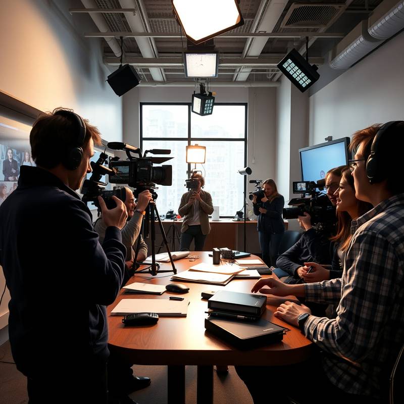 Image of a group of journalists working together in a newsroom.