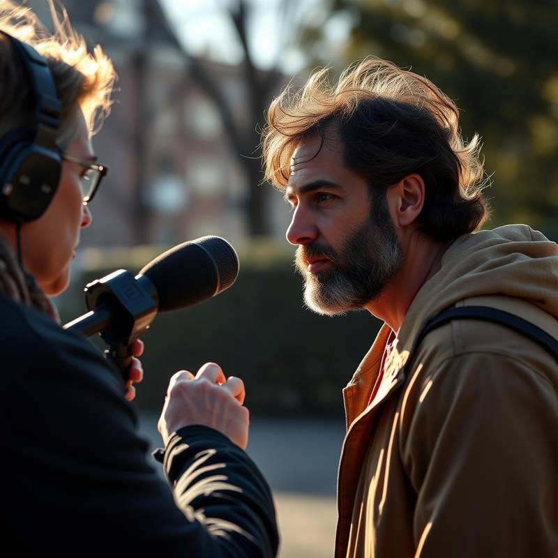 Image of a reporter interviewing someone with a microphone.